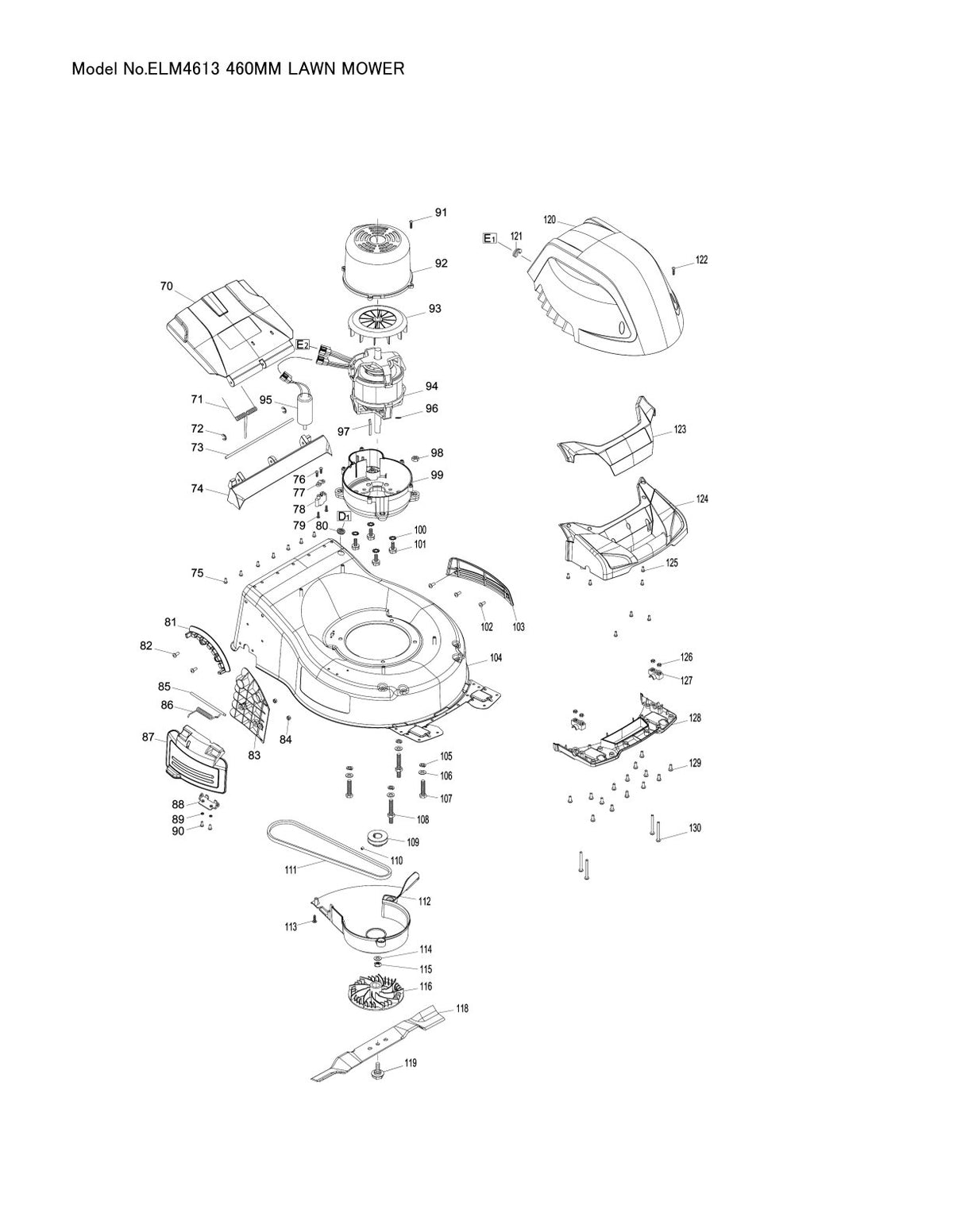 Pièces détachées tondeuse à gazon électrique Makita ELM4613