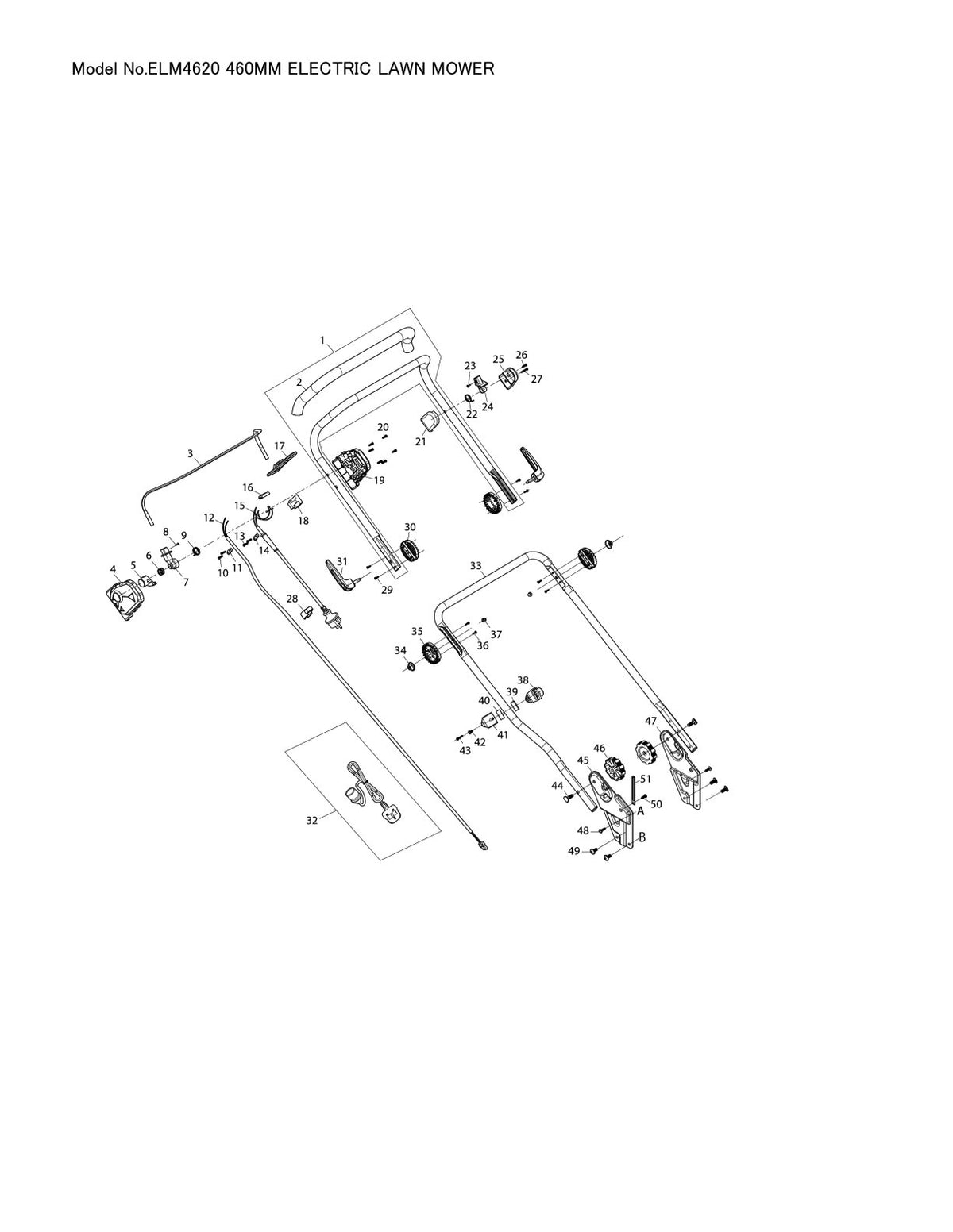 Pièces détachées tondeuse à gazon électrique Makita ELM4620