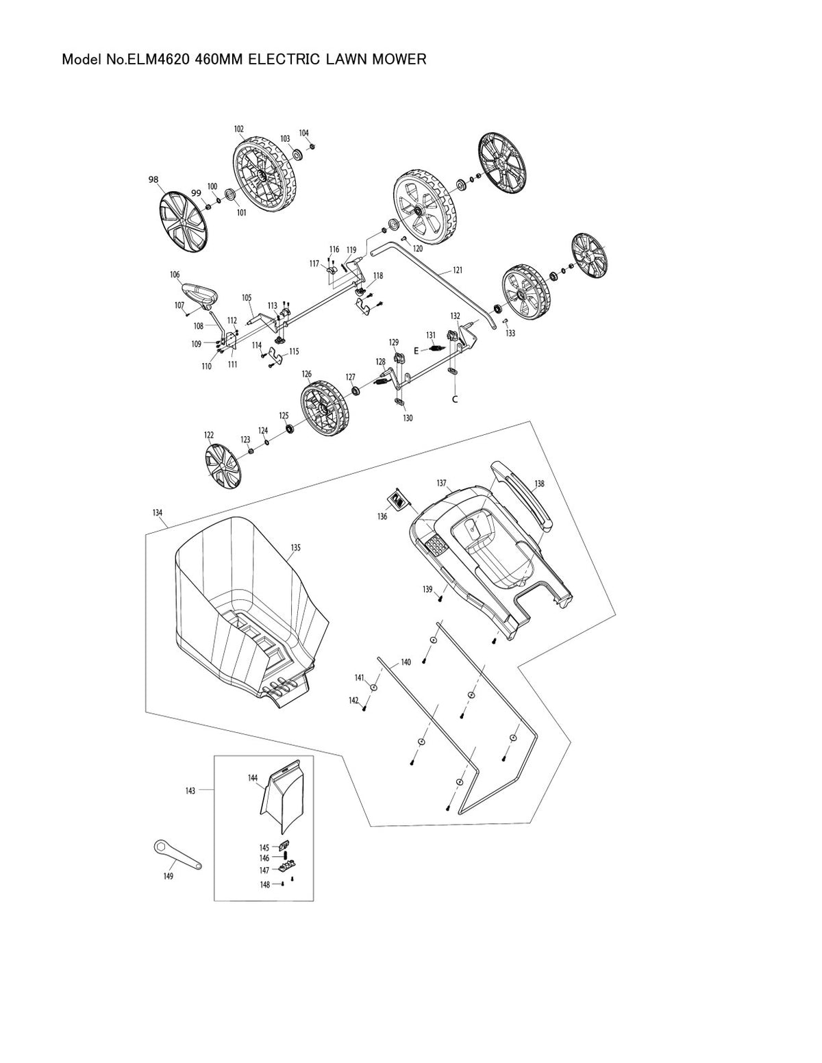Pièces détachées tondeuse à gazon électrique Makita ELM4620