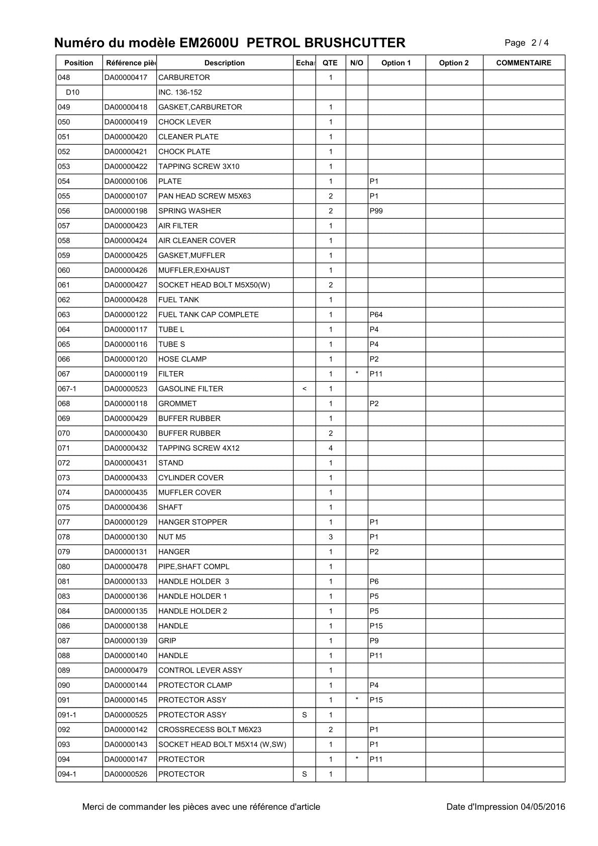 Pièces détachées débroussailleuse thermique Makita EM2600U