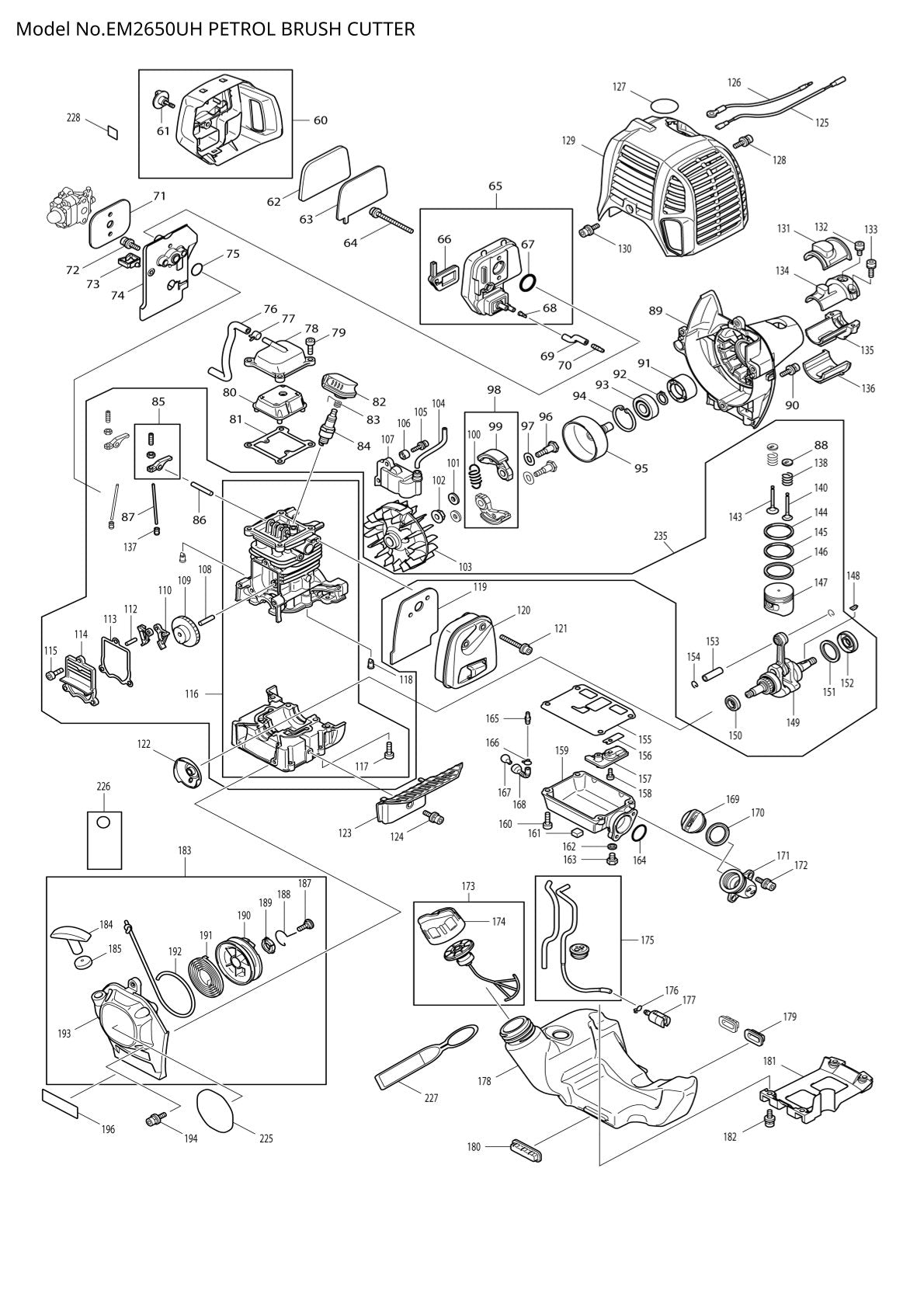 Pièces détachées débroussailleuse thermique Makita EM2650UH