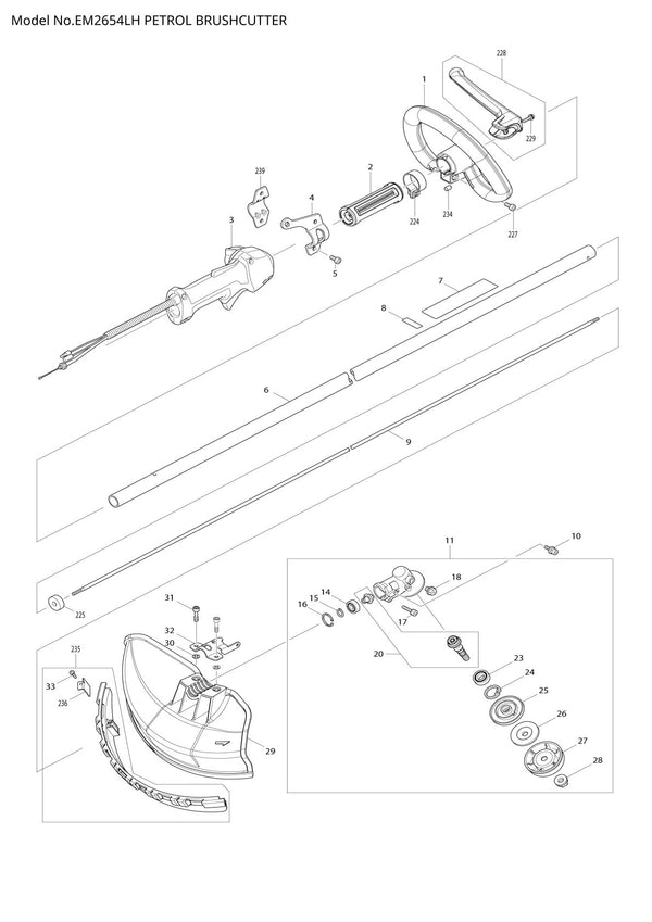 Pièces détachées débroussailleuse thermique Makita EM2654LH