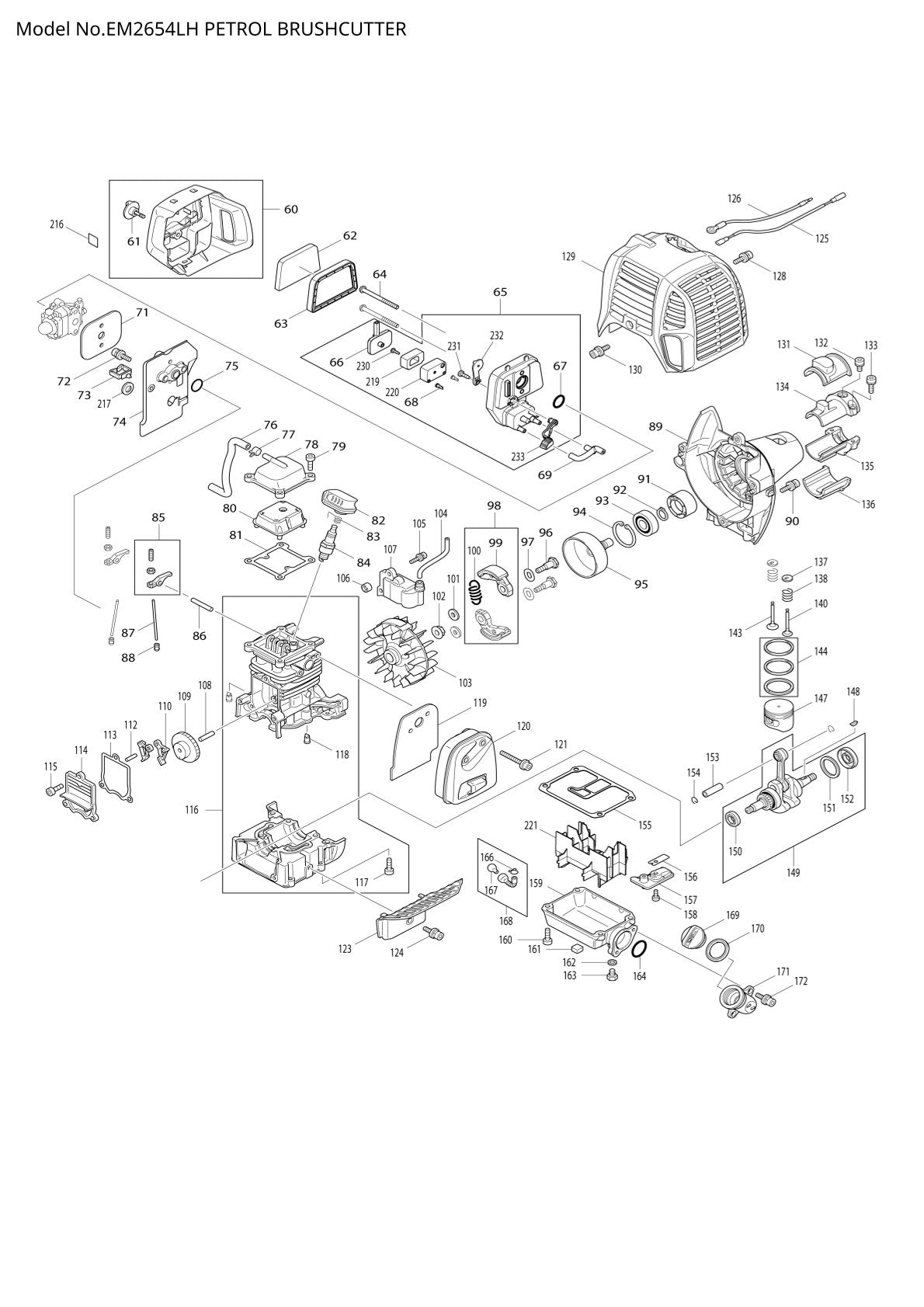 Pièces détachées débroussailleuse thermique Makita EM2654LH
