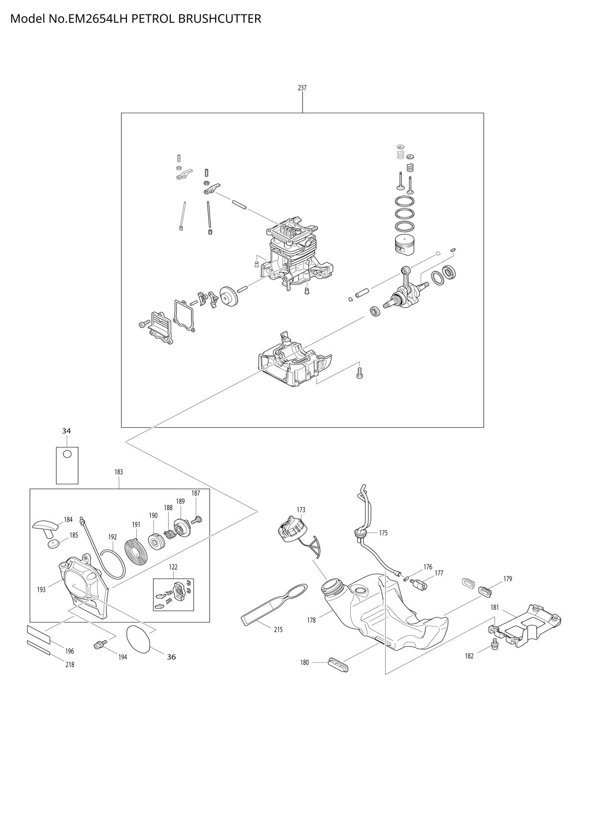 Pièces détachées débroussailleuse thermique Makita EM2654LH