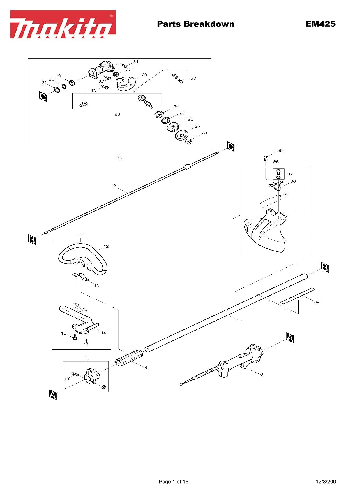 Pièces détachées débroussailleuse thermique Makita EM4251