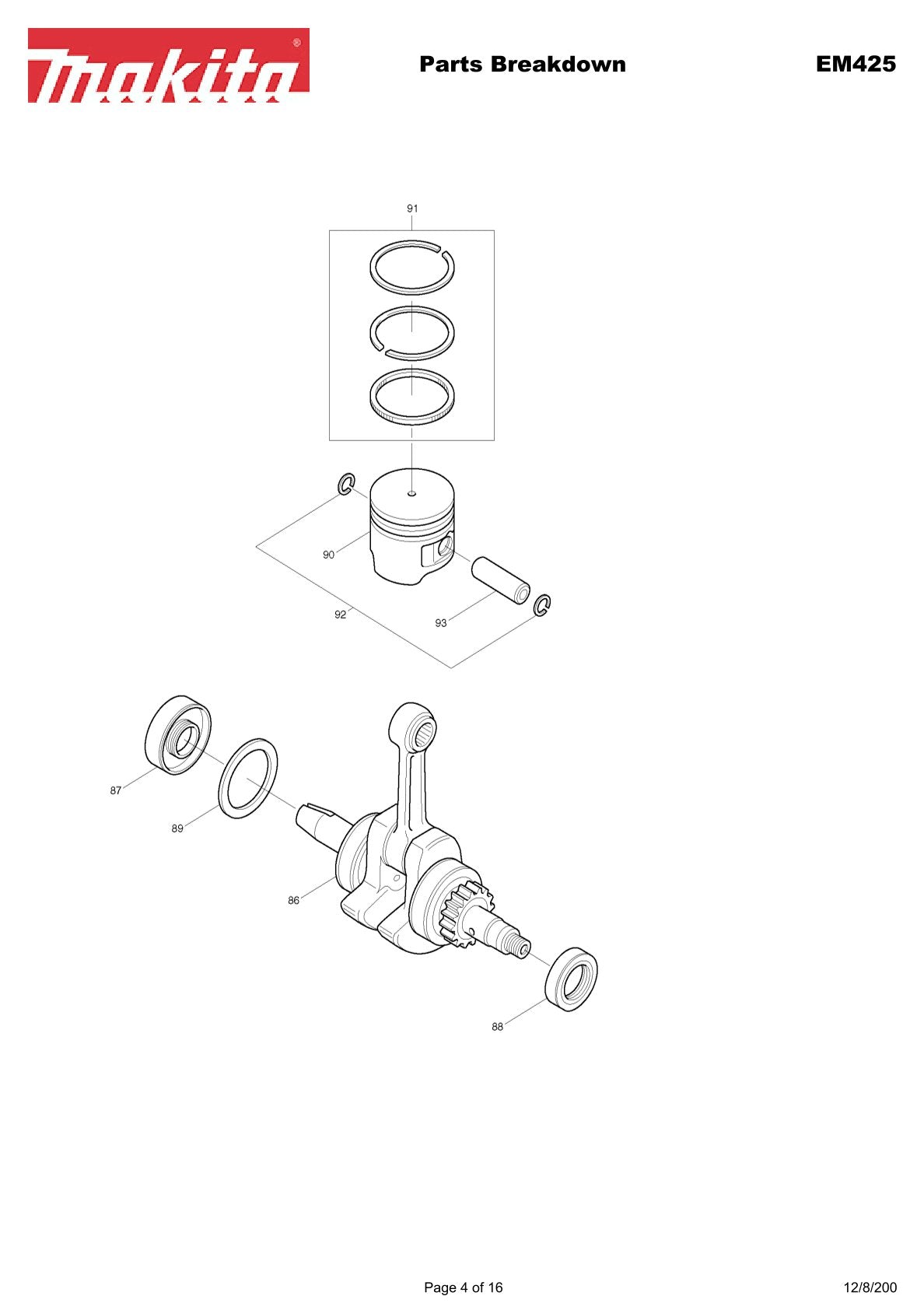 Pièces détachées débroussailleuse thermique Makita EM4251