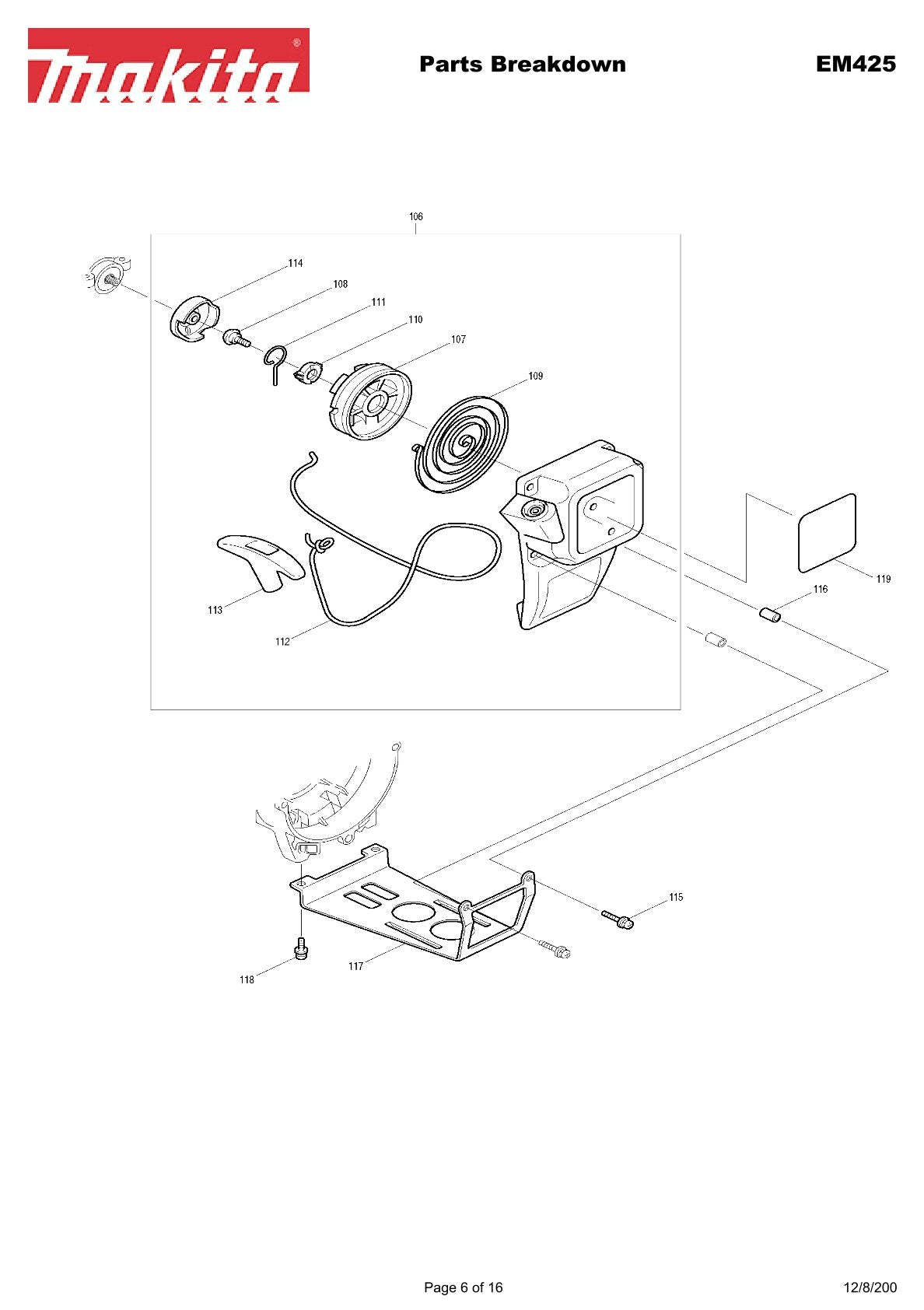Pièces détachées débroussailleuse thermique Makita EM4251