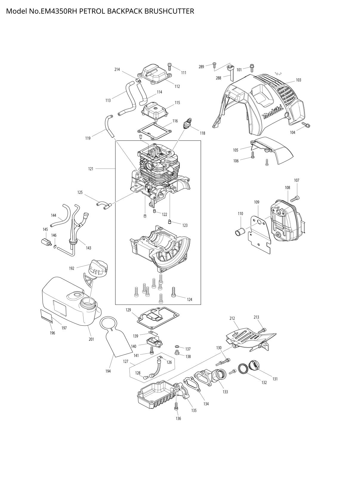 Pièces détachées débroussailleuse thermique Makita EM4350RH