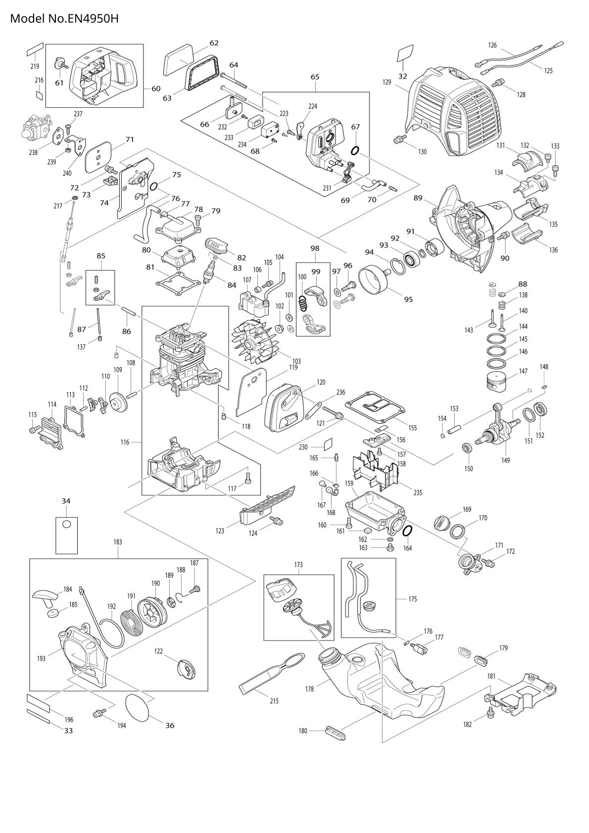 Pièces détachées taille-haie thermique Makita EN4950H