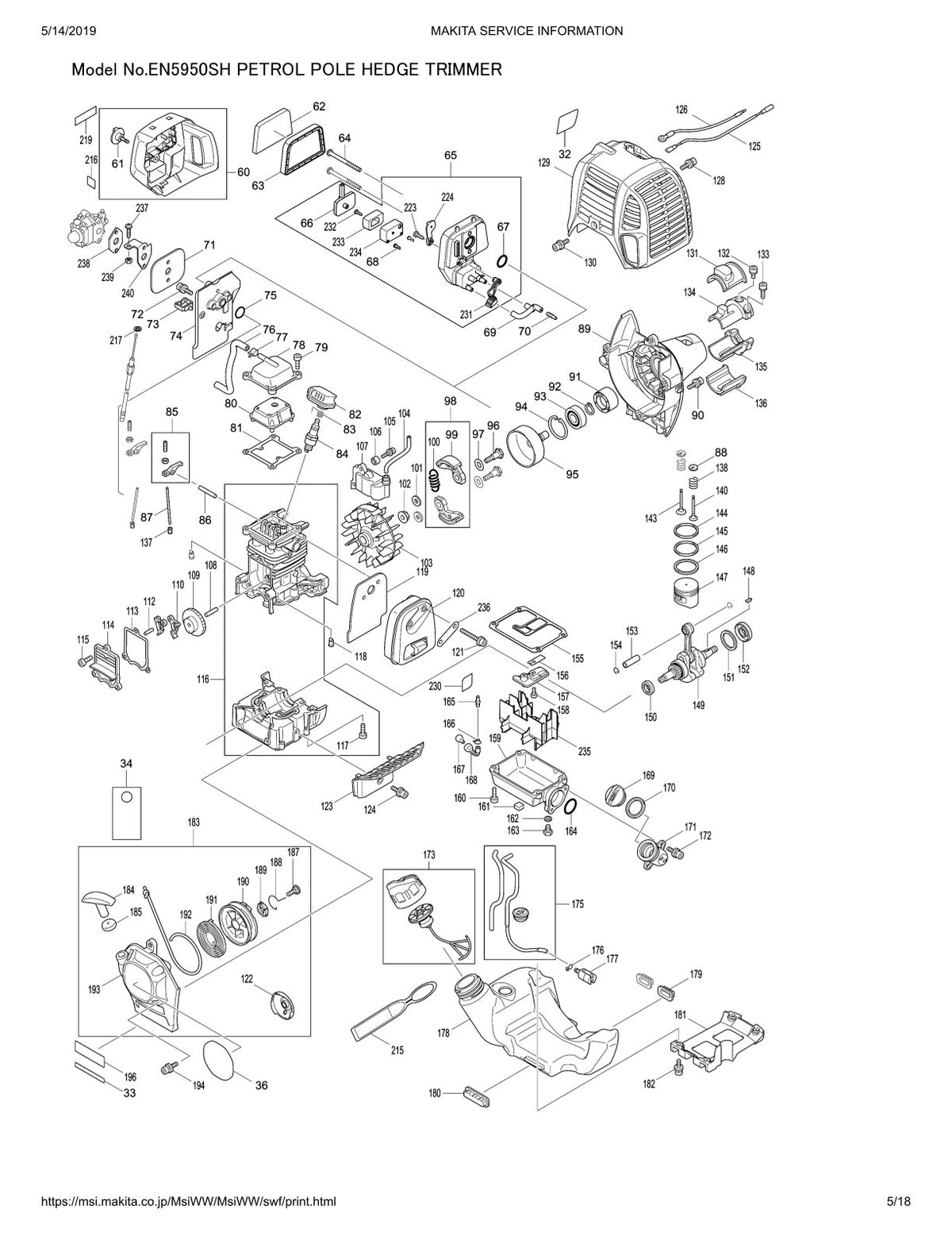 Pièces détachées taille-haie thermique Makita EN5950SH