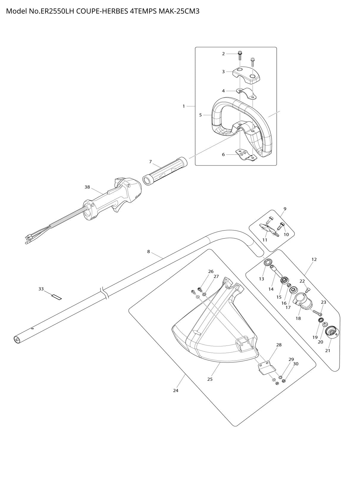 Pièces détachées débroussailleuse thermique Makita ER2550LH