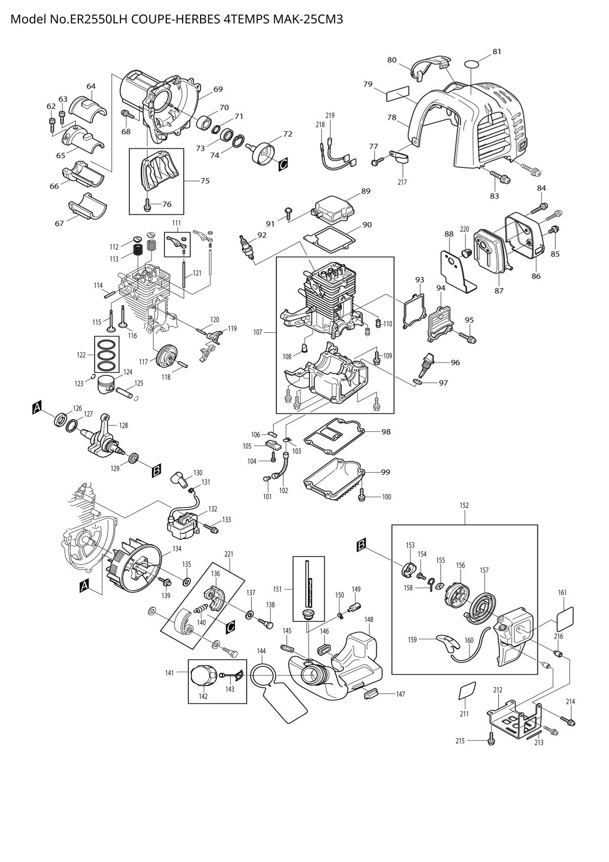 Pièces détachées débroussailleuse thermique Makita ER2550LH