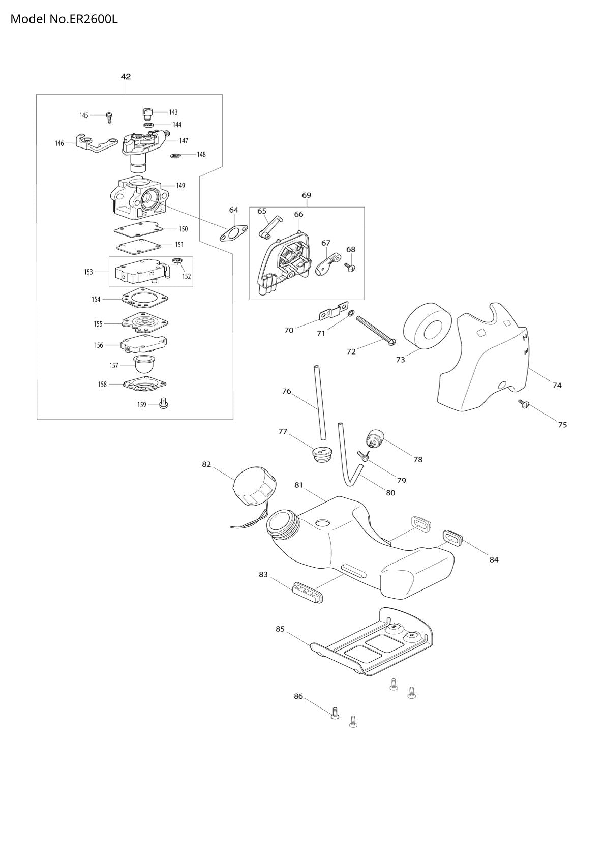 Pièces détachées débroussailleuse thermique Makita ER2600L