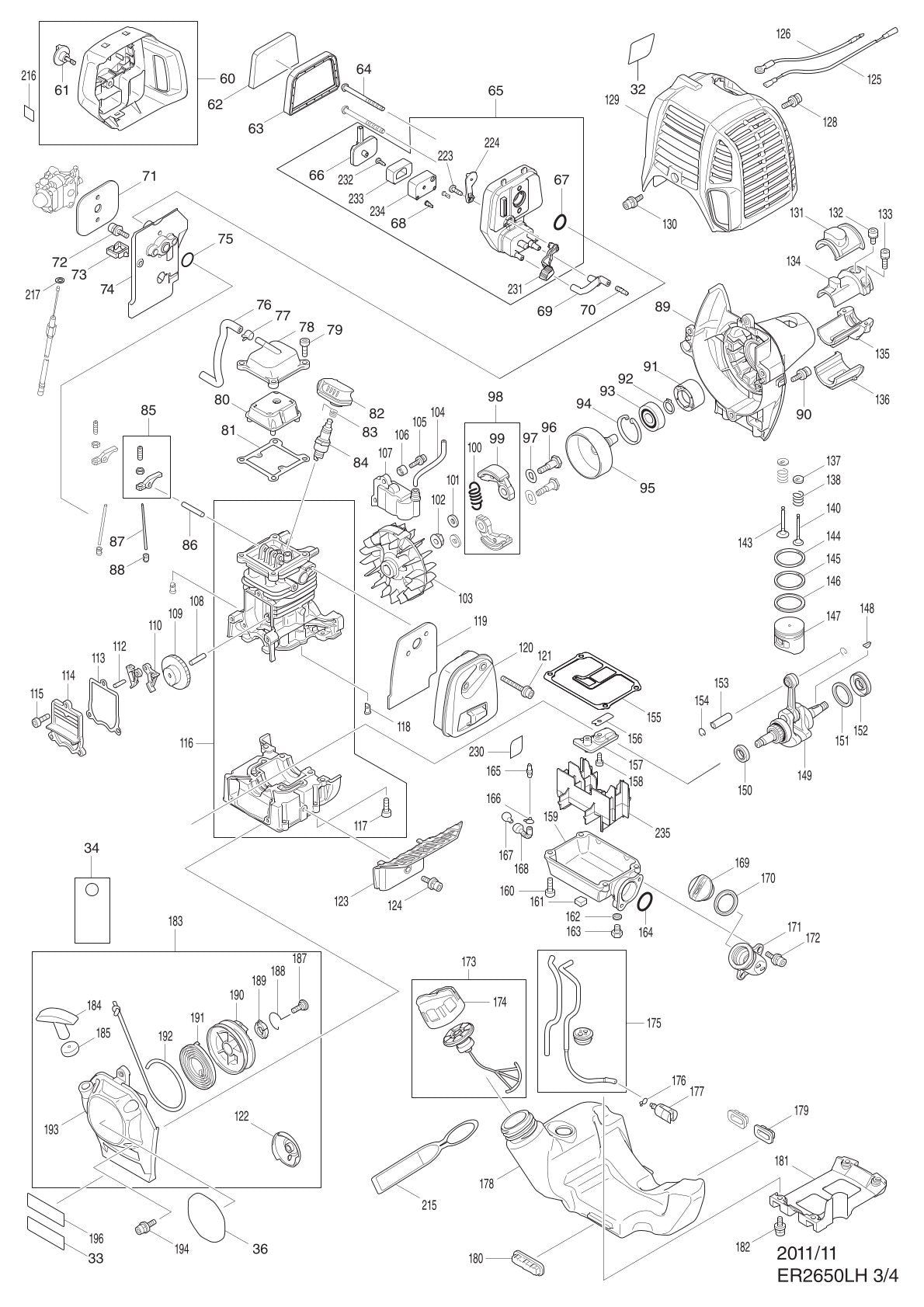 Pièces détachées débroussailleuse thermique Makita ER2650LH