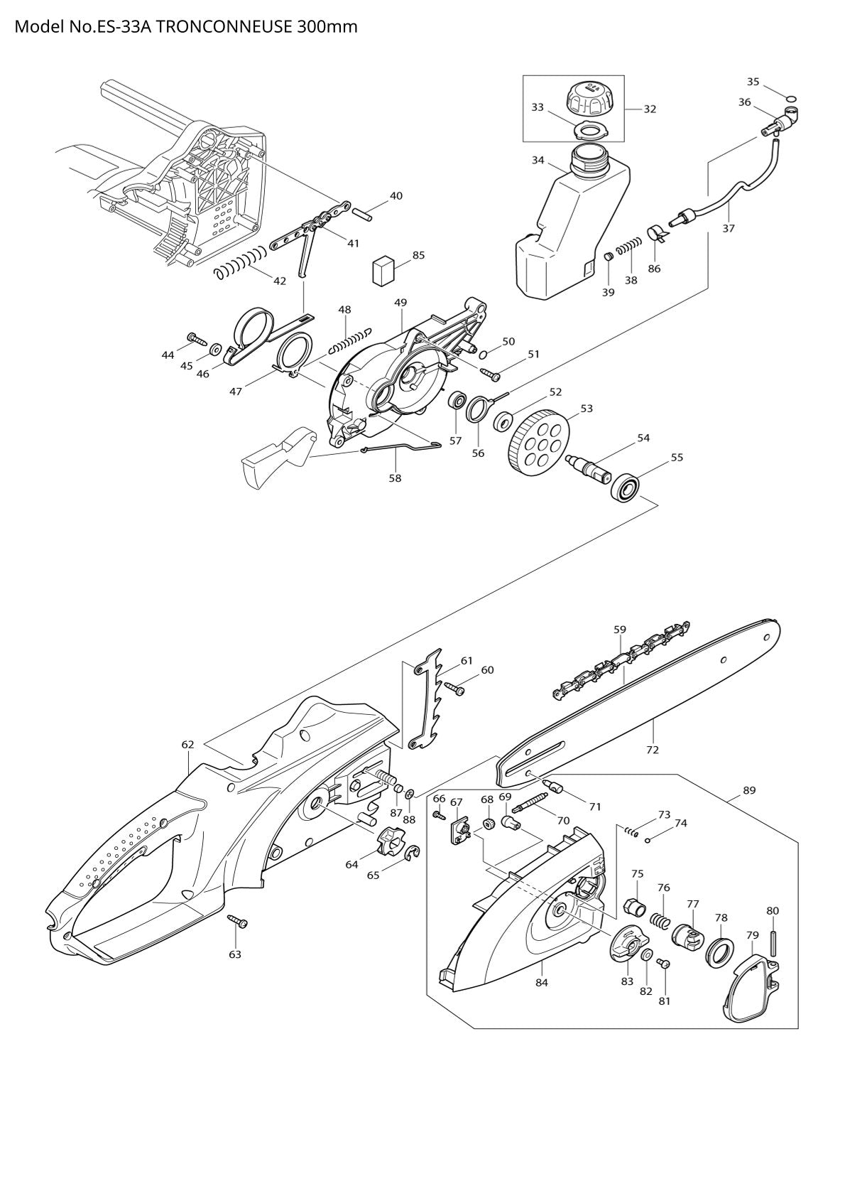 Pièces détachées tronçonneuse électrique Makita ES-33A