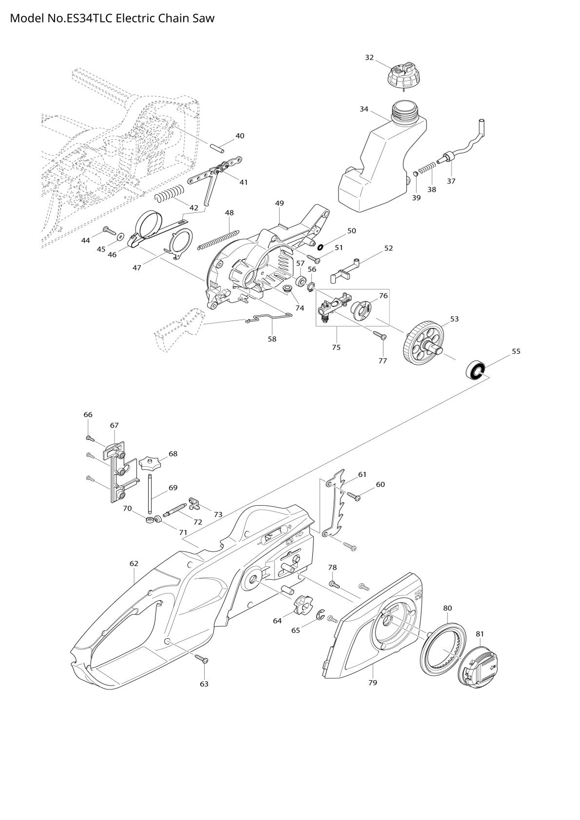 Pièces détachées tronçonneuse électrique Makita ES-34TLC