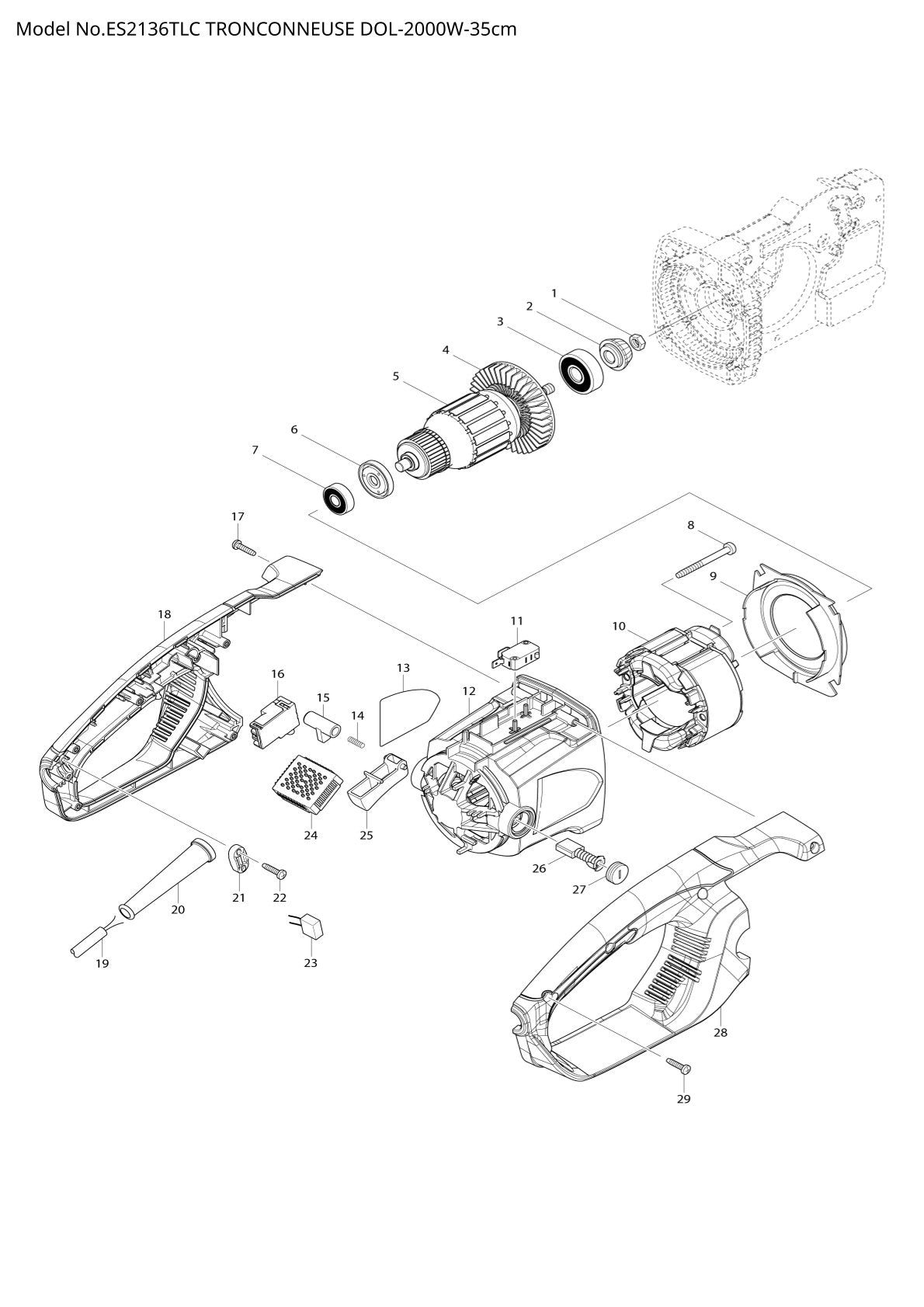 Pièces détachées tronçonneuse électrique Makita ES2136TLC