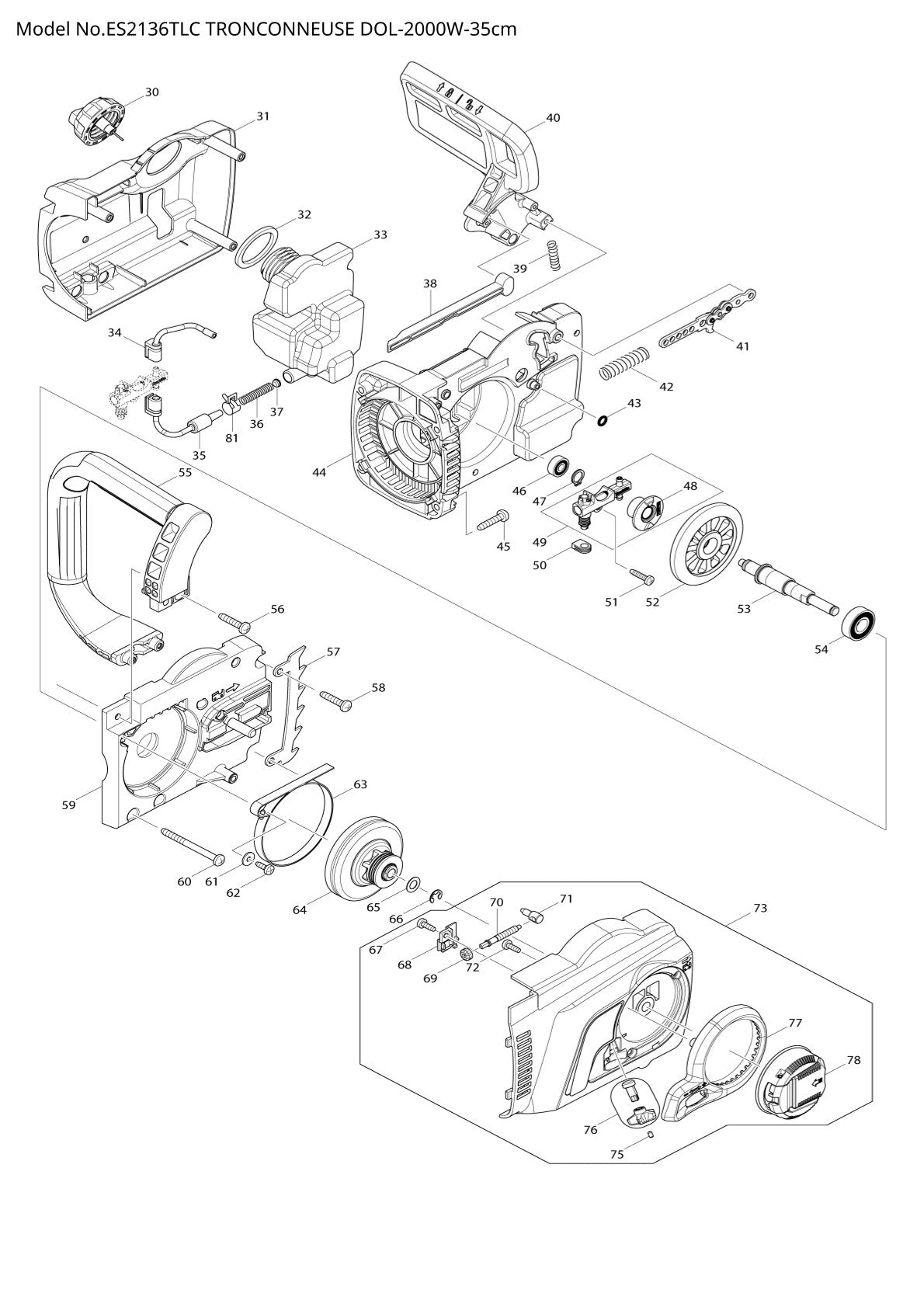 Pièces détachées tronçonneuse électrique Makita ES2136TLC