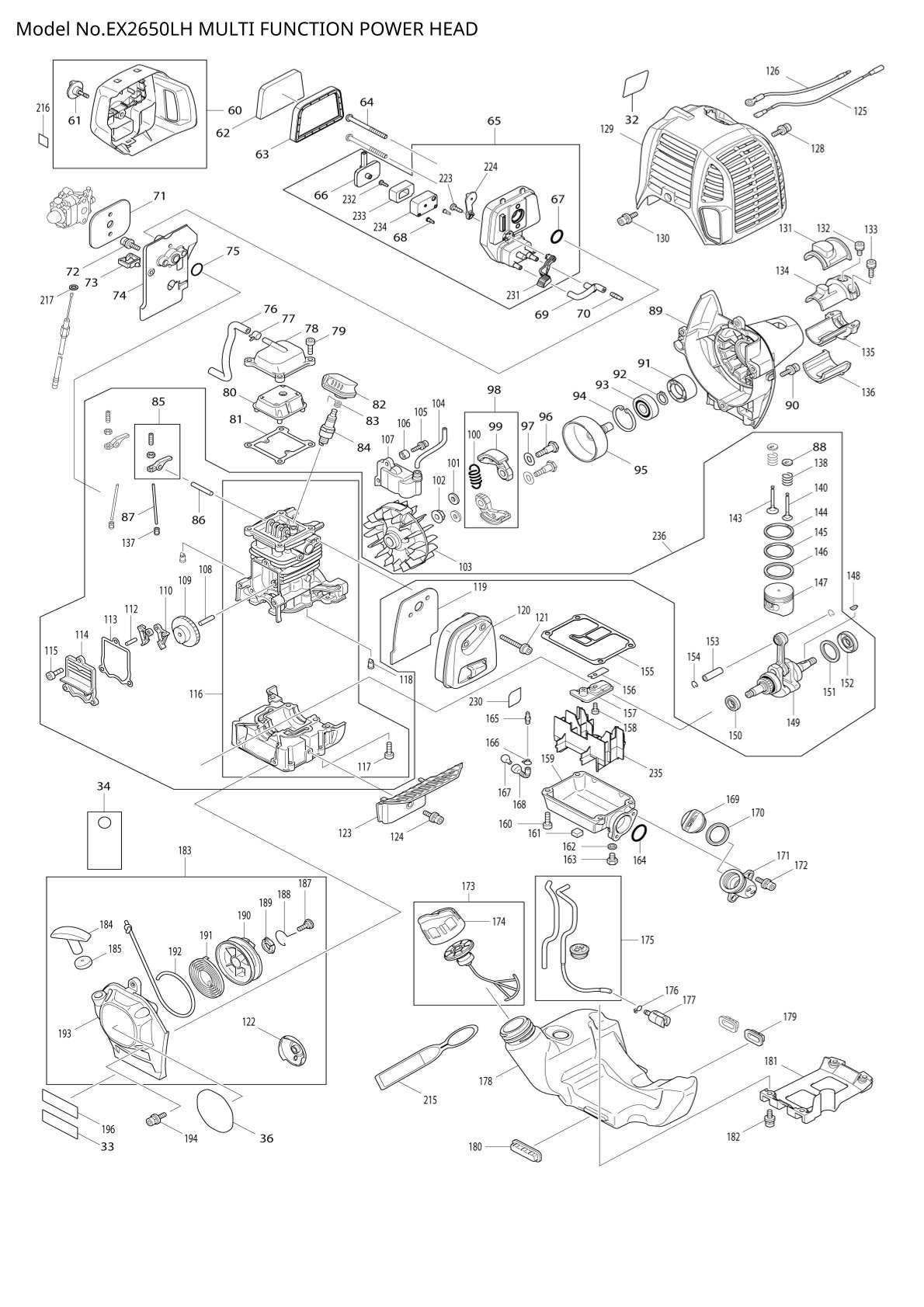Pièces détachées débroussailleuse thermique Makita EX2650LH