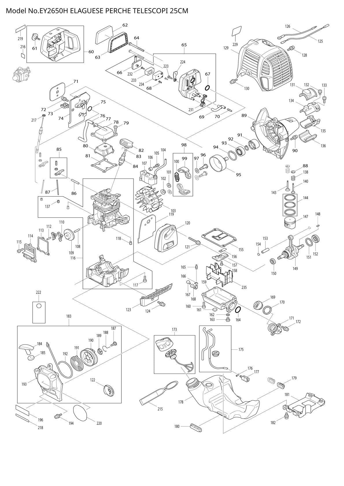 Pièces détachées débroussailleuse thermique Makita EY2650H