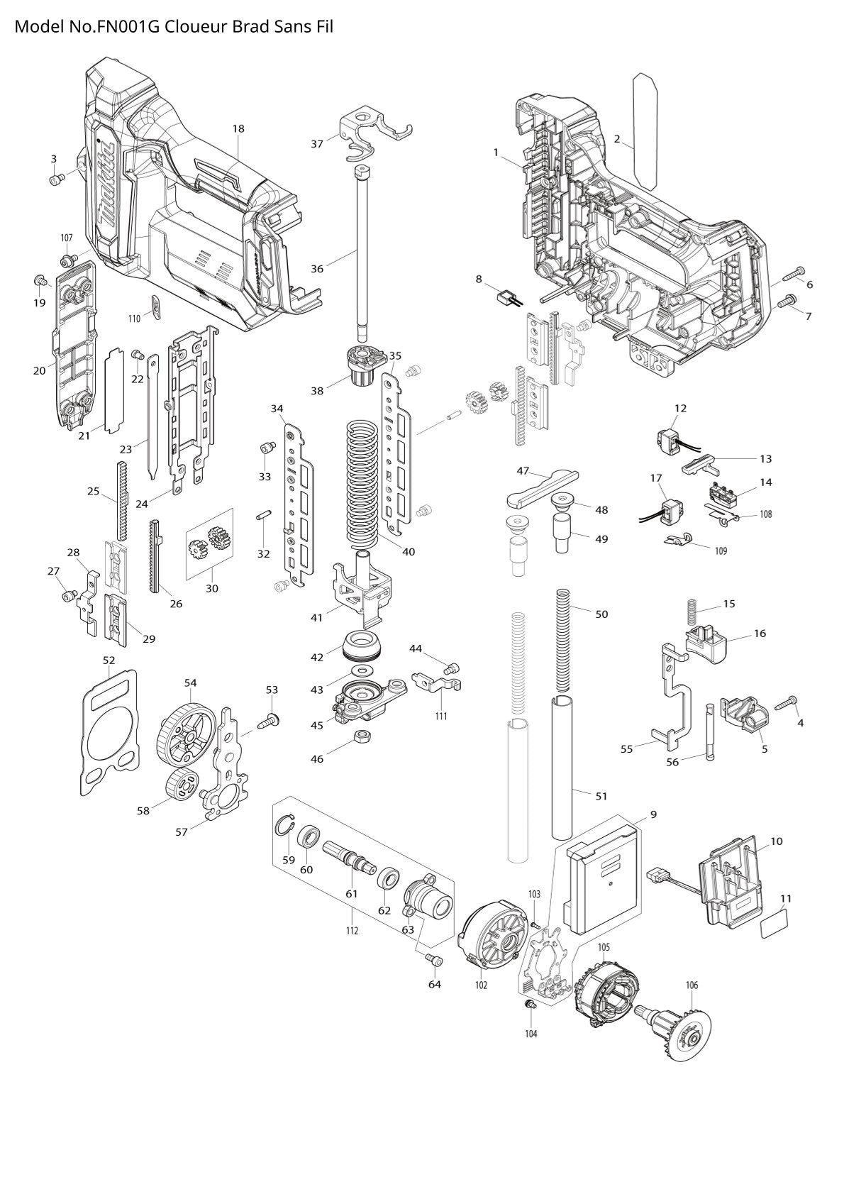 Pièces détachées cloueur sans fil Makita FN001G