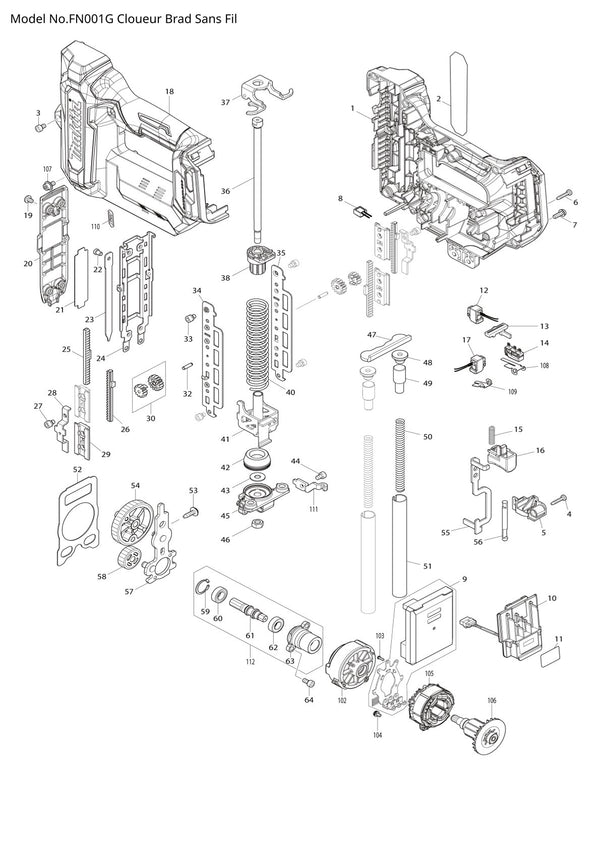 Pièces détachées cloueur sans fil Makita FN001G