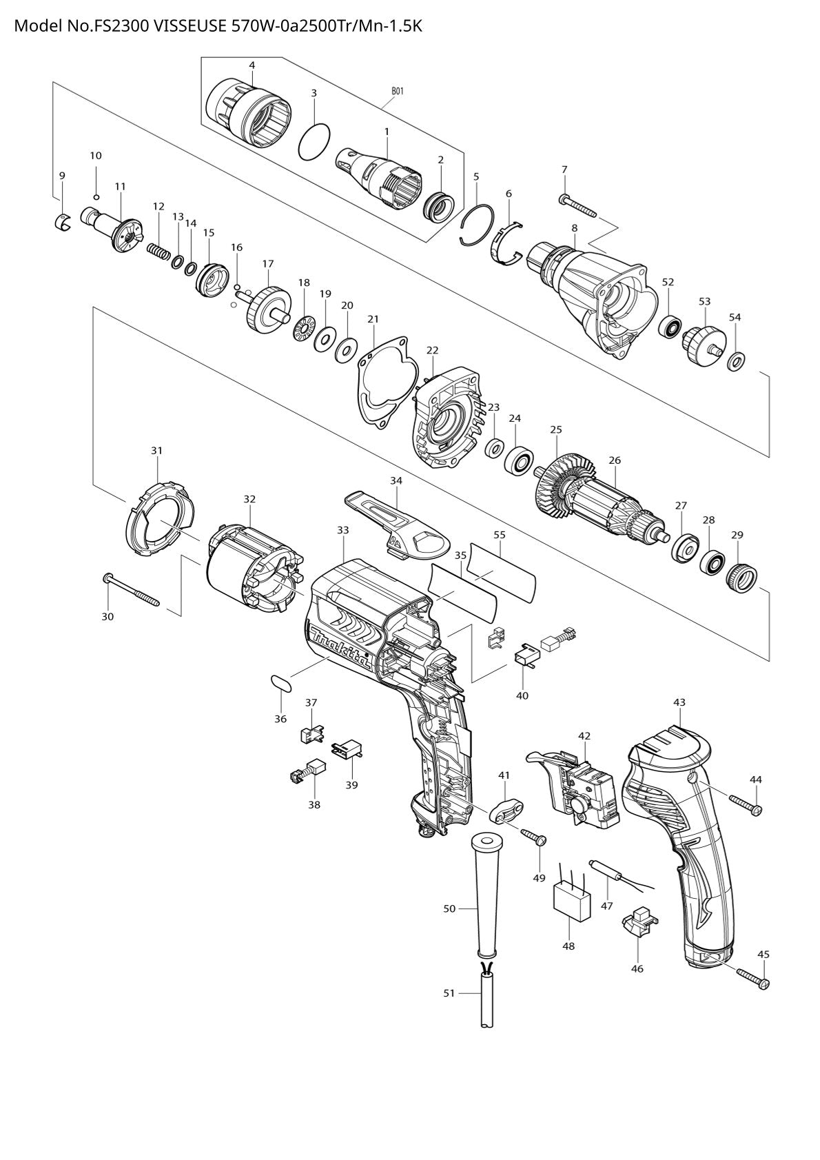 Pièces détachées visseuse pour plaques de plâtre Makita FS2300