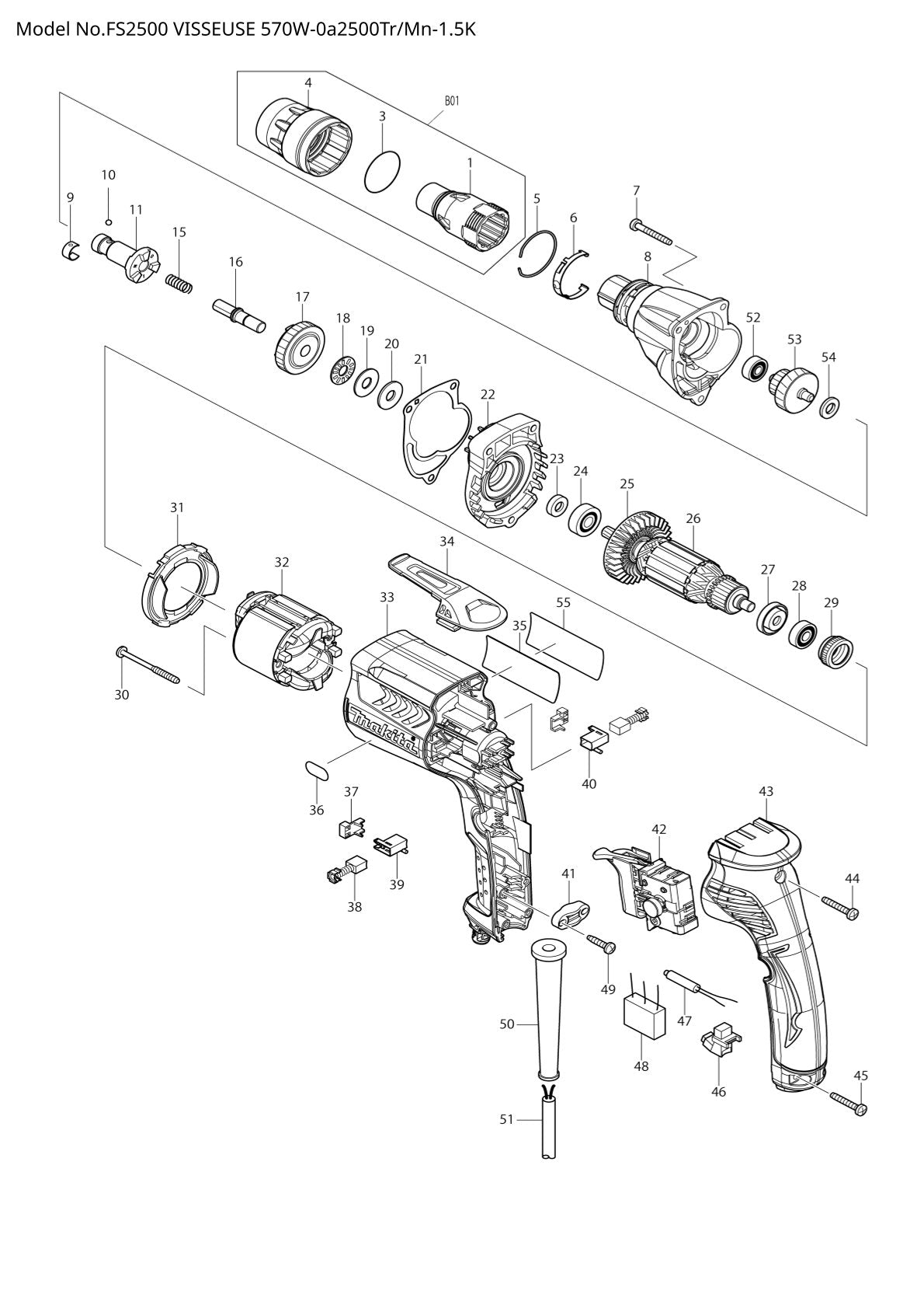 Pièces détachées visseuse pour plaques de plâtre Makita FS2500
