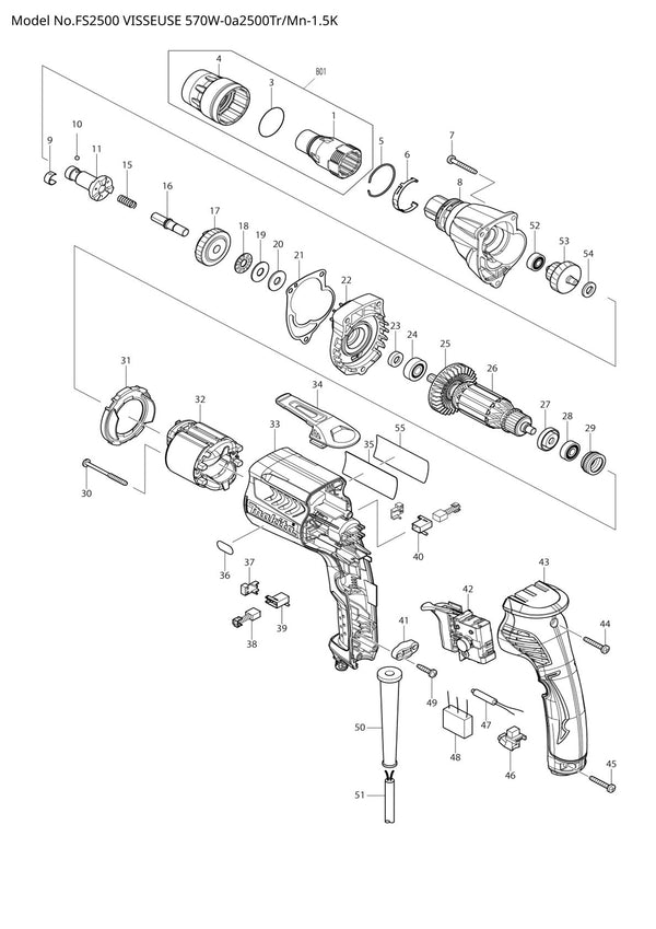 Pièces détachées visseuse pour plaques de plâtre Makita FS2500