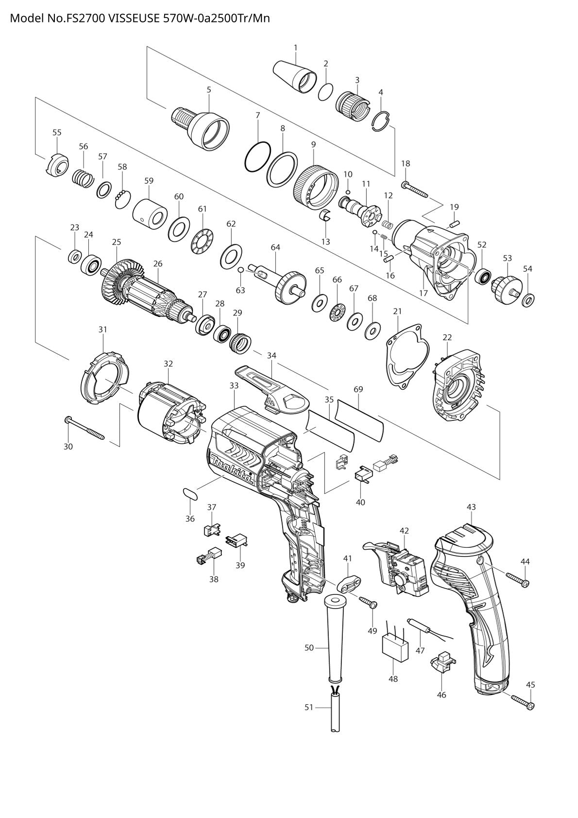 Pièces détachées visseuse pour plaques de plâtre Makita FS2700