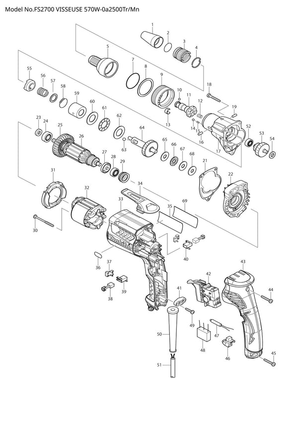 Pièces détachées visseuse pour plaques de plâtre Makita FS2700