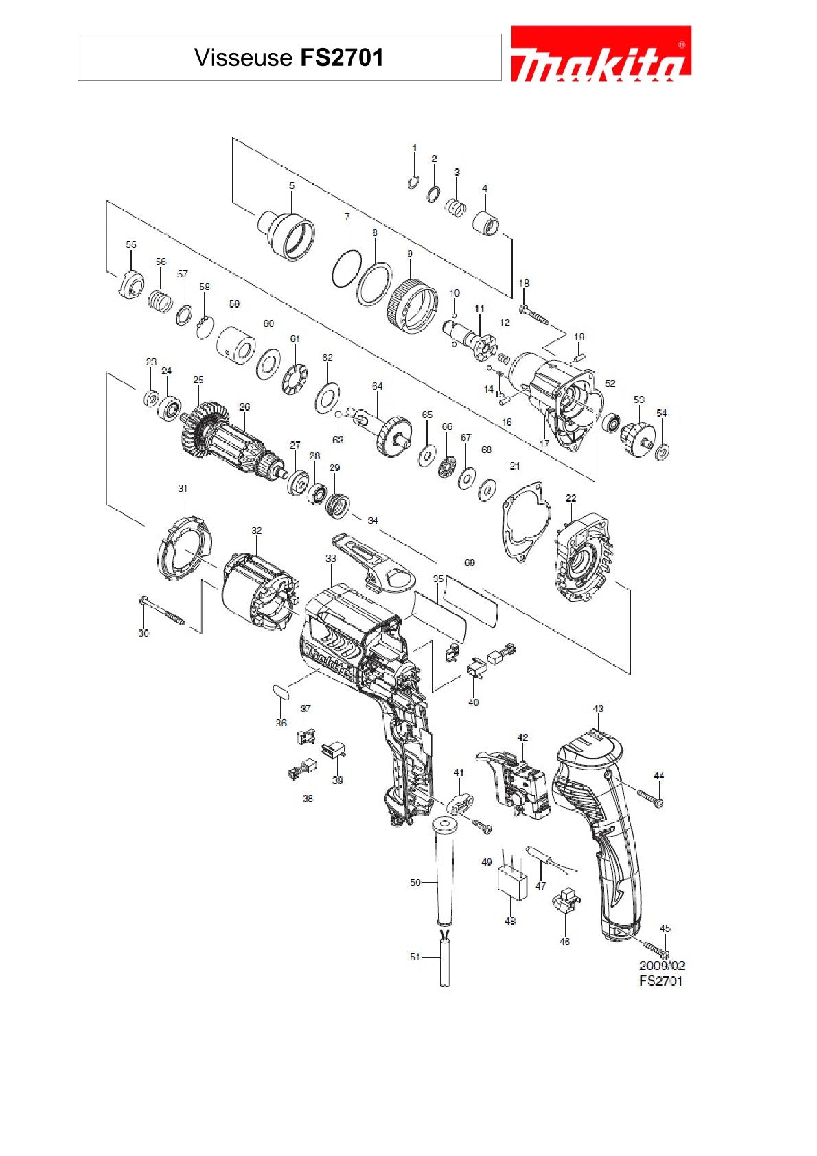 Pièces détachées visseuse pour plaques de plâtre Makita FS2701