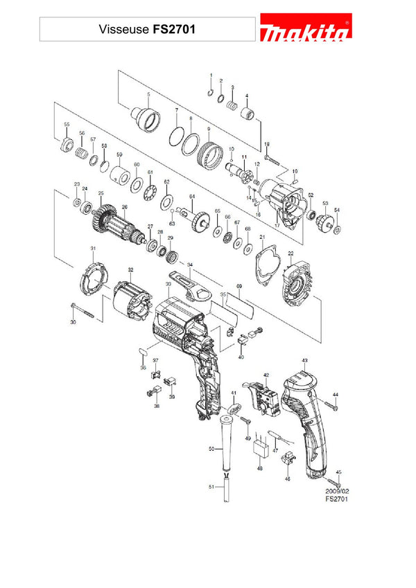 Pièces détachées visseuse pour plaques de plâtre Makita FS2701