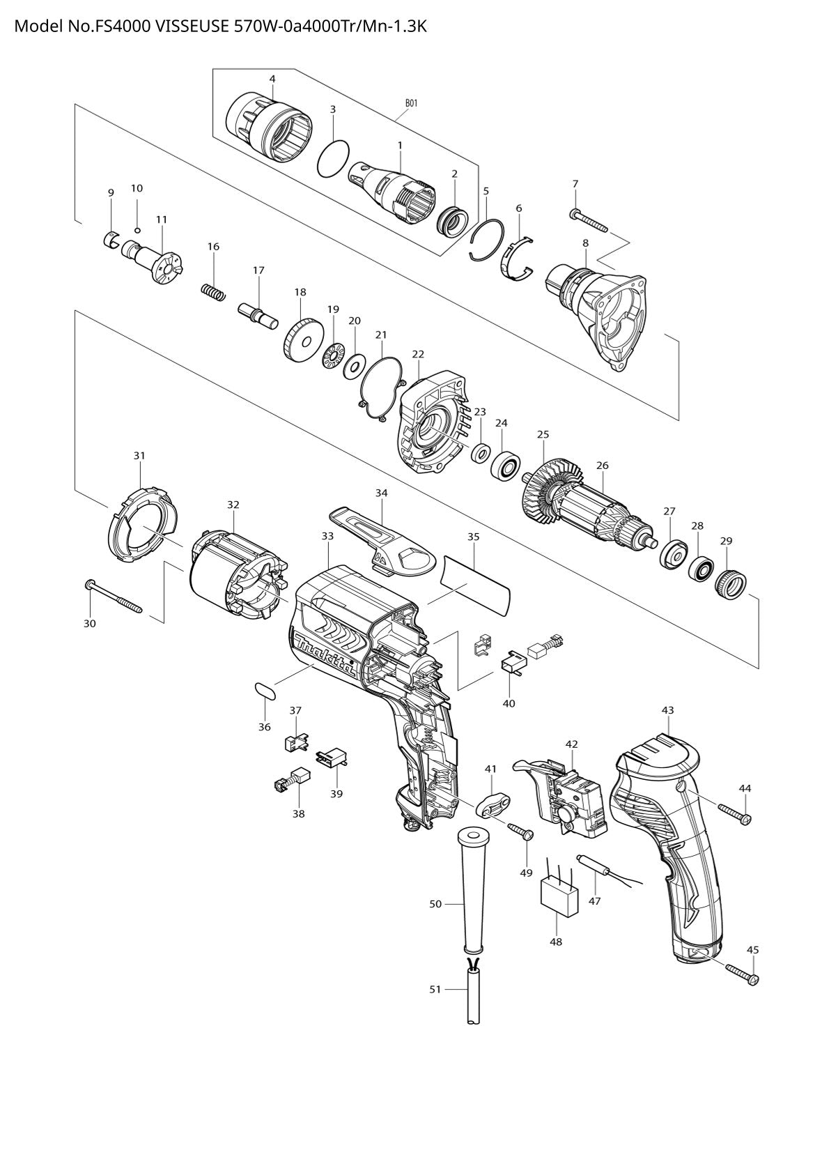 Pièces détachées visseuse pour plaques de plâtre Makita FS4000