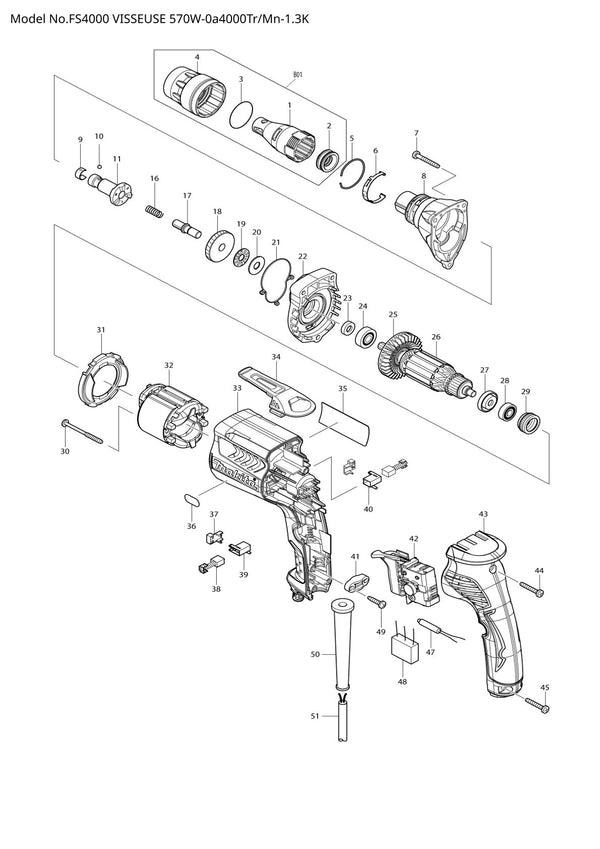 Pièces détachées visseuse pour plaques de plâtre Makita FS4000