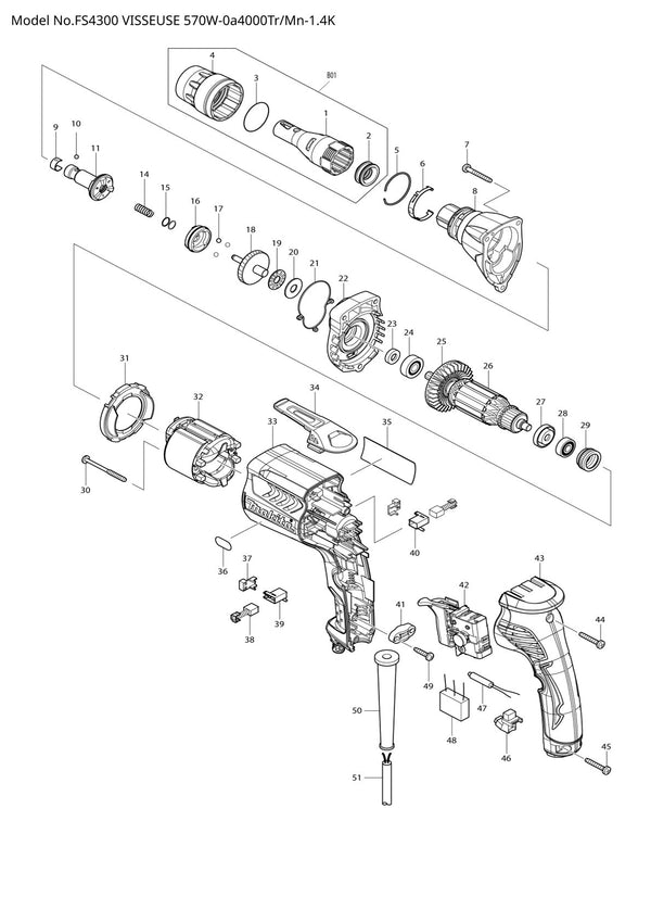 Pièces détachées visseuse pour plaques de plâtre Makita FS4300