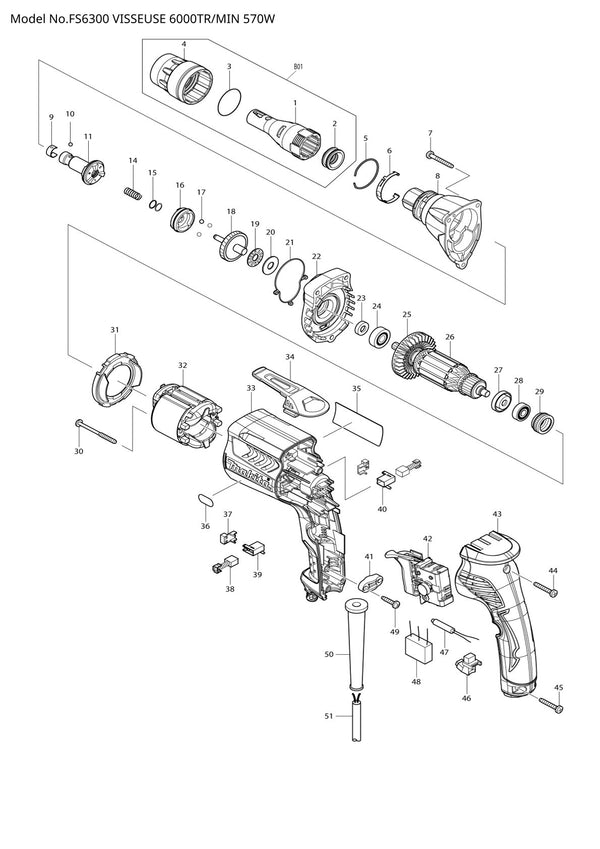 Pièces détachées visseuse pour plaques de plâtre Makita FS6300