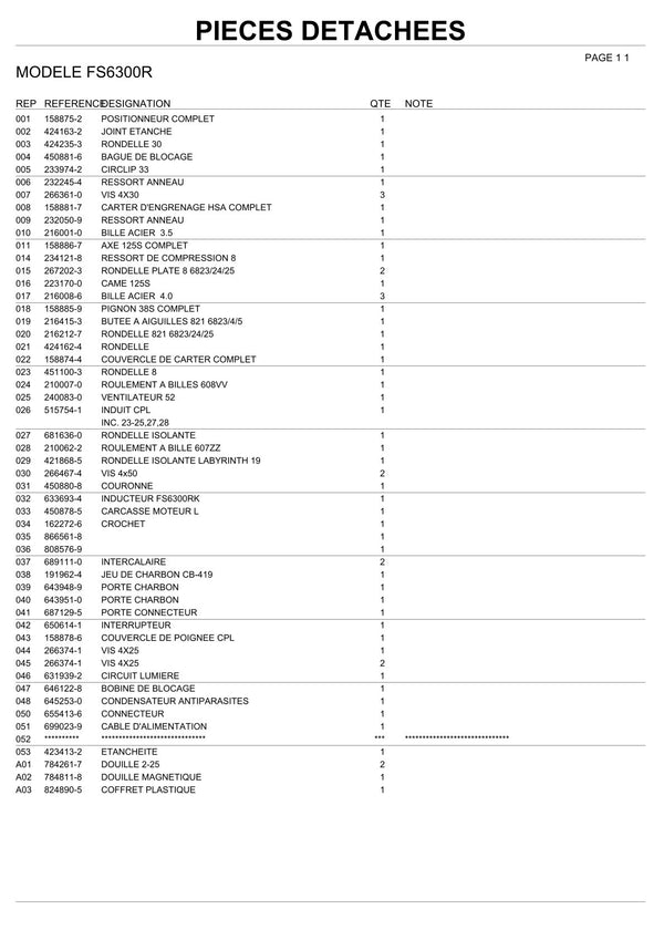 Pièces détachées visseuse pour plaques de plâtre Makita FS6300R