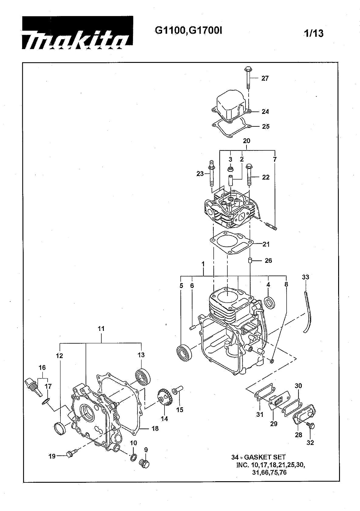 Pièces détachées groupe électrogène Makita G1100