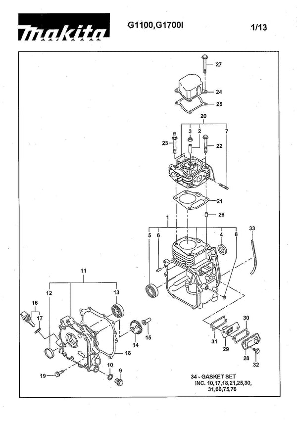 Pièces détachées groupe électrogène Makita G1100