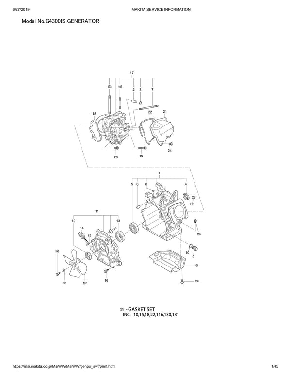 Pièces détachées groupe électrogène Makita G4300IS