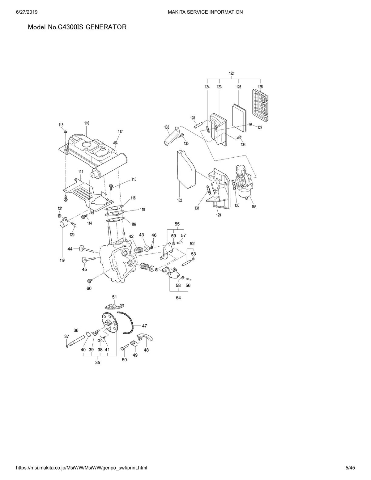 Pièces détachées groupe électrogène Makita G4300IS