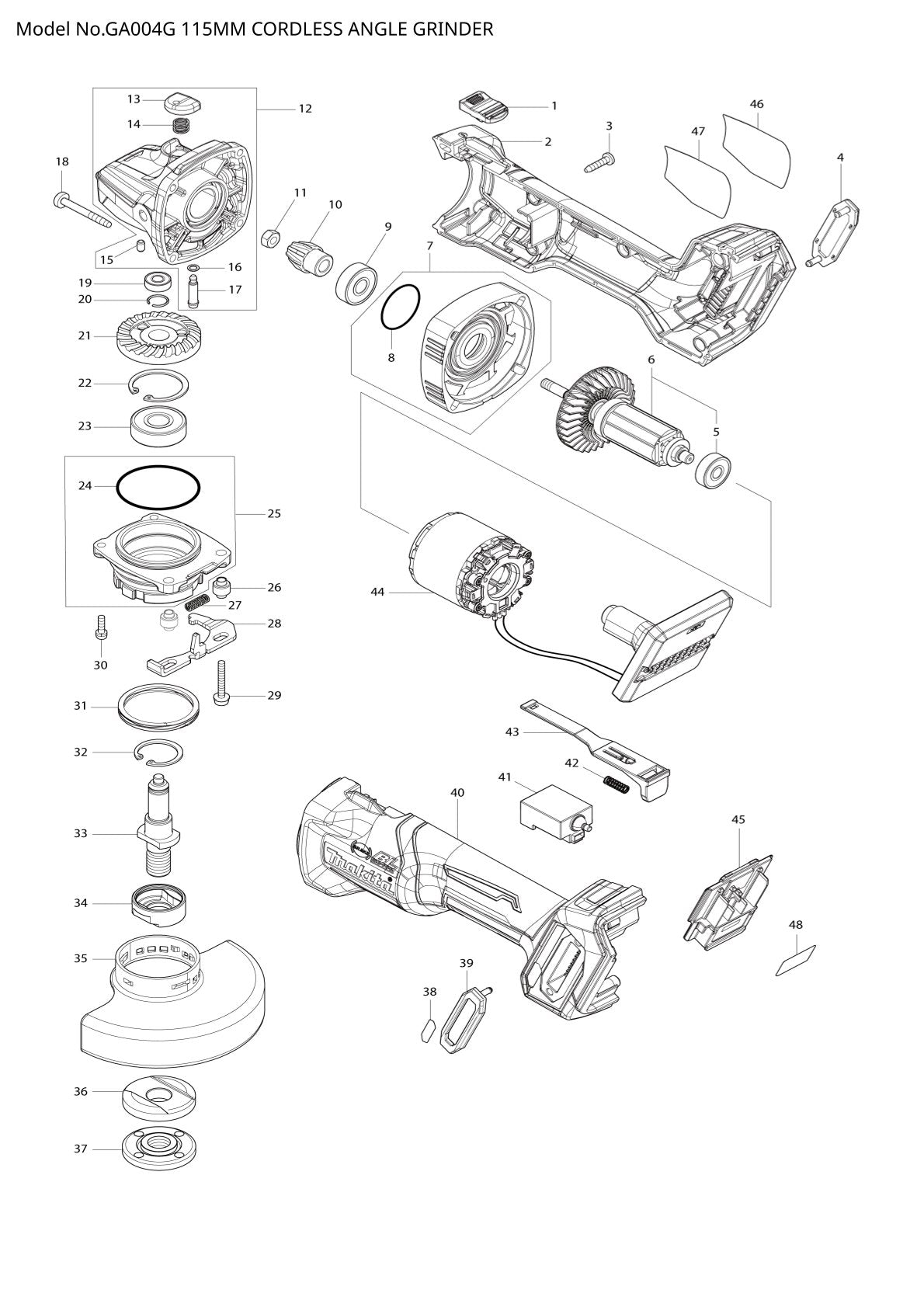 Pièces détachées meuleuse d’angle sans fil Makita GA004G