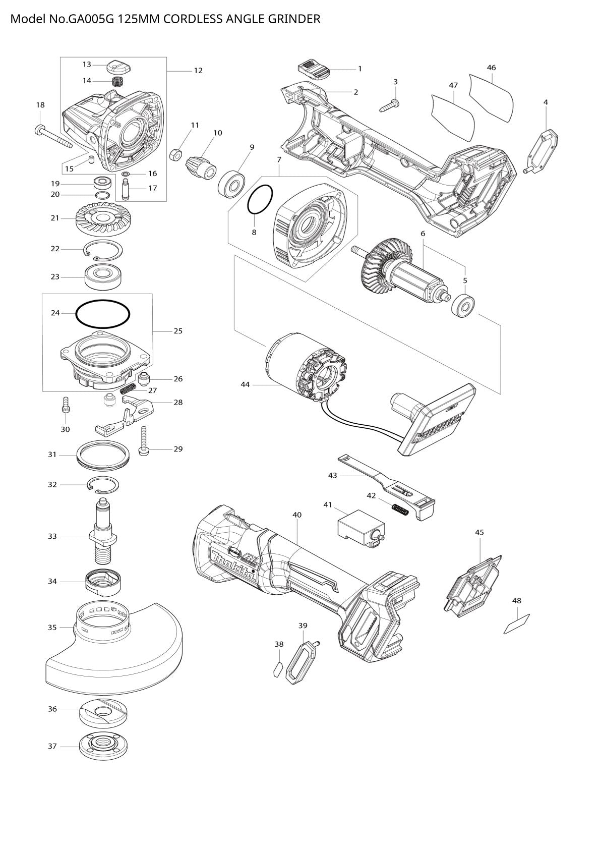 Pièces détachées meuleuse d’angle sans fil Makita GA005G