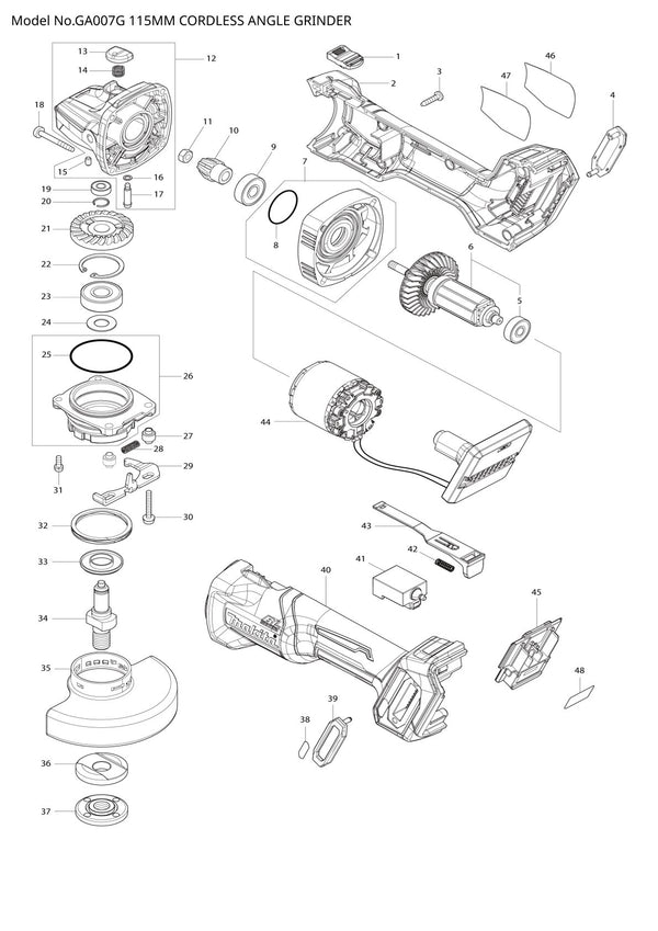Pièces détachées meuleuse d’angle sans fil Makita GA007G