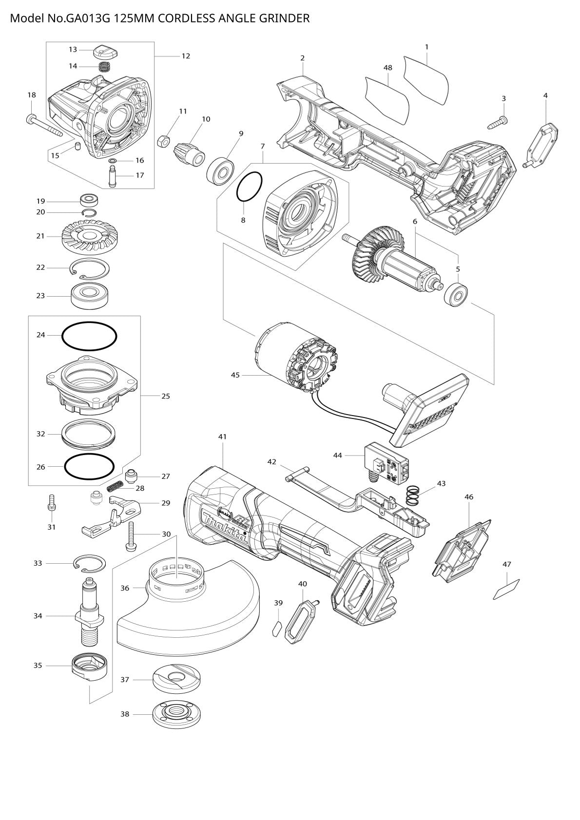 Pièces détachées meuleuse d’angle sans fil Makita GA013G