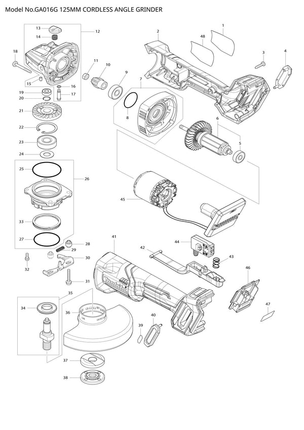 Pièces détachées meuleuse d’angle sans fil Makita GA016G