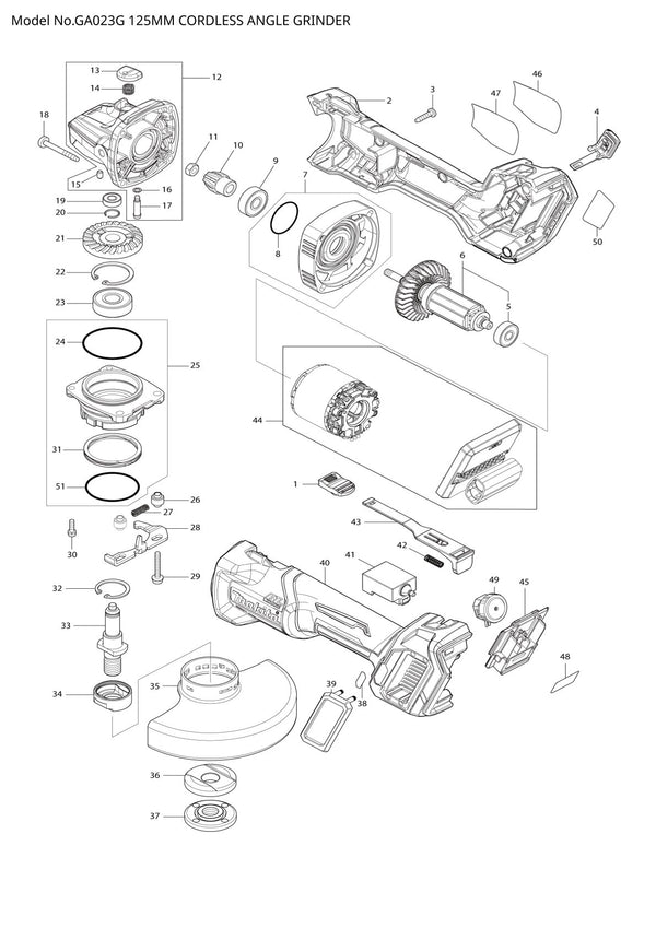 Pièces détachées meuleuse d’angle sans fil Makita GA023G