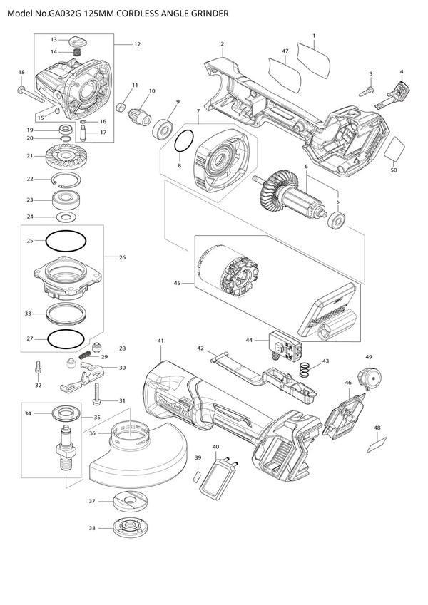 Pièces détachées meuleuse d’angle sans fil Makita GA032G