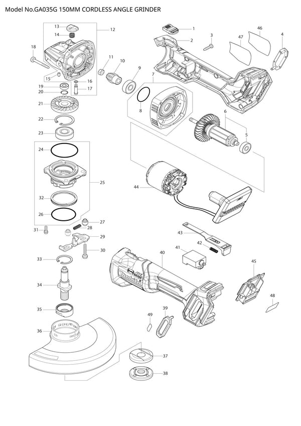 Pièces détachées meuleuse d’angle sans fil Makita GA035G